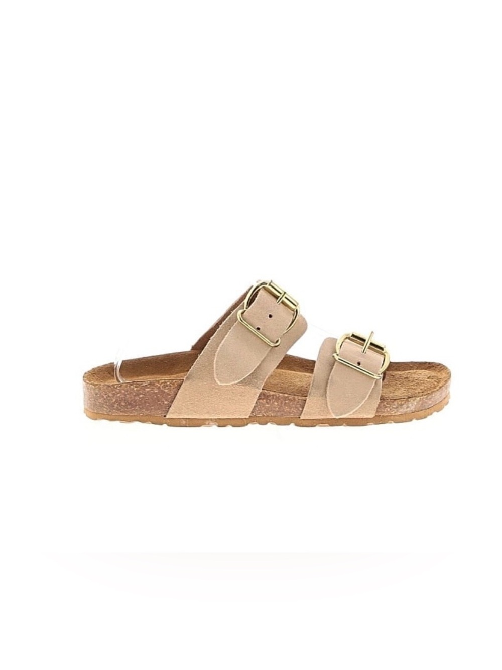 A. Giannetti Tan Suede Double-Buckle Slide Sandals